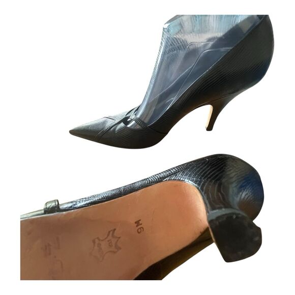 VOZ EUC Women’s BLACK Pumps Faux Snakeskin Size 9M Career Work Luxury Mature - Picture 11 of 11